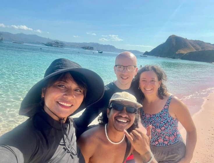 on komodo beach with our tour guide