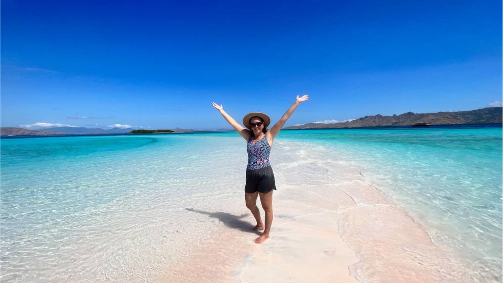 standing on sandbar in komodo islands