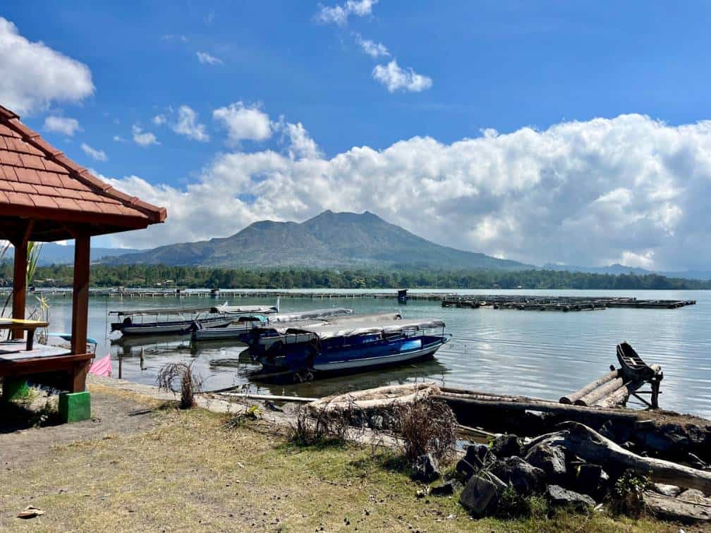 lake batur with mount batur in background