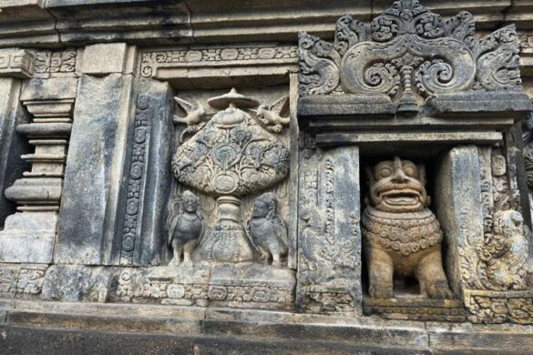 Carvings on Prambanan Temple wall Close up of carvings at Prambanan Temple