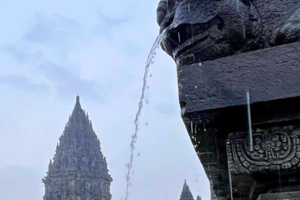 Rainwater flowing out of Prambanan Temple