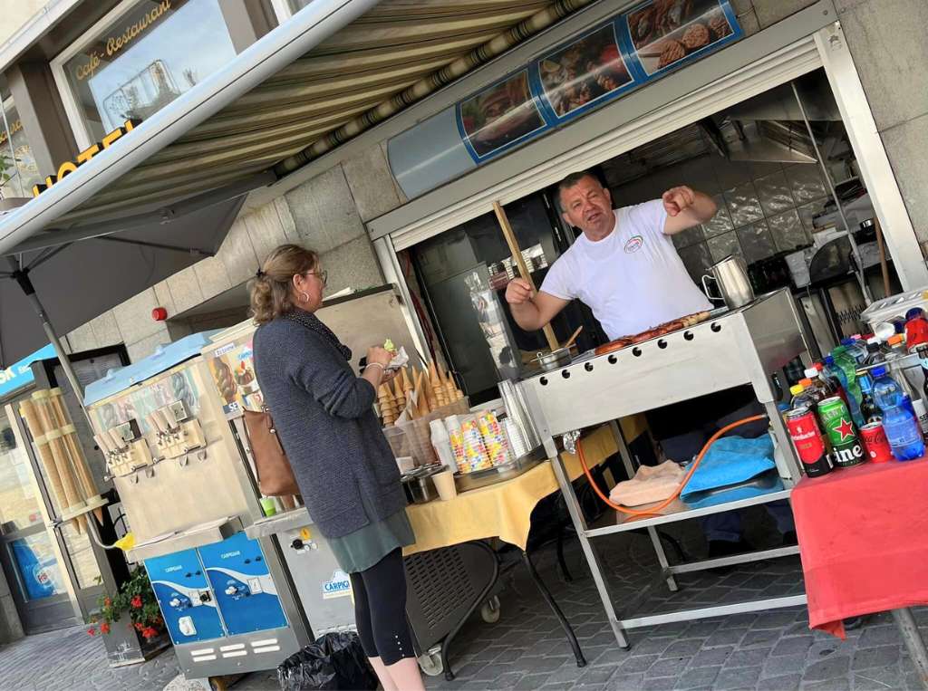 street vendor selling sausages