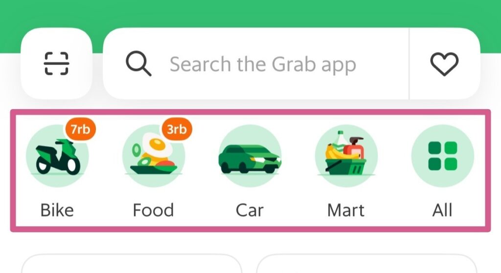 Grab app top bar