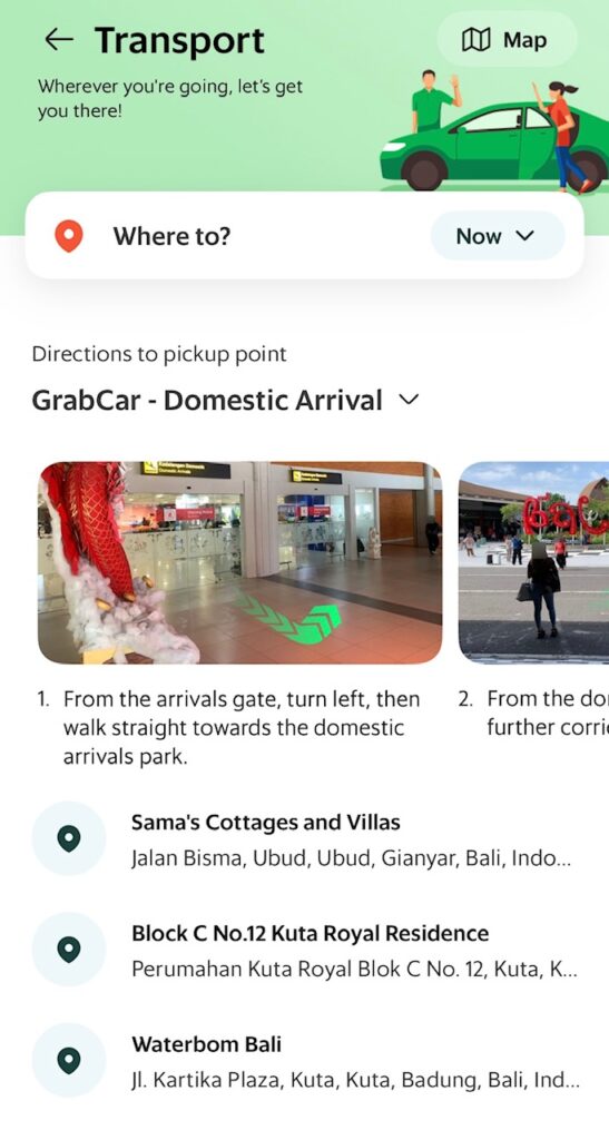 Using Grab in Indonesia enter destination