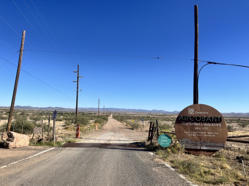 Arcosanti entrance on drive from phoenix to sedona
