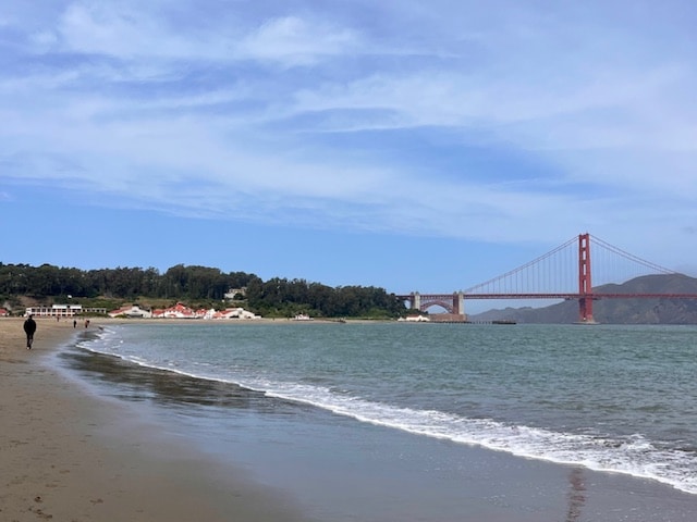 Shoreline with golden gate bridge in background