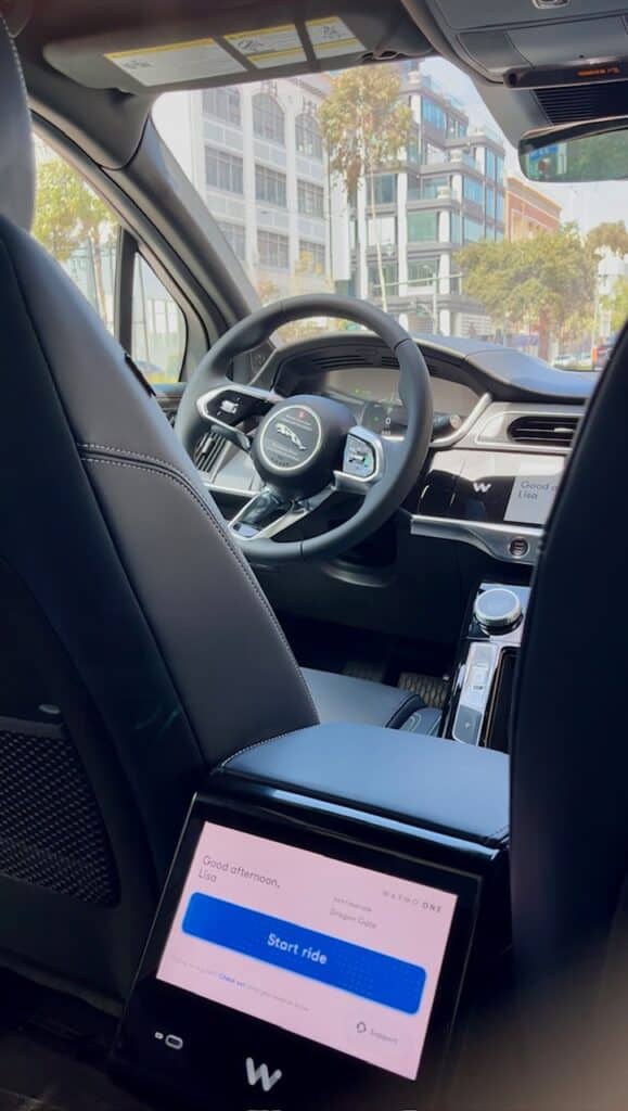 Start ride button in Waymo car