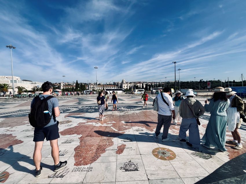 Marble map in front of Explorer Monument