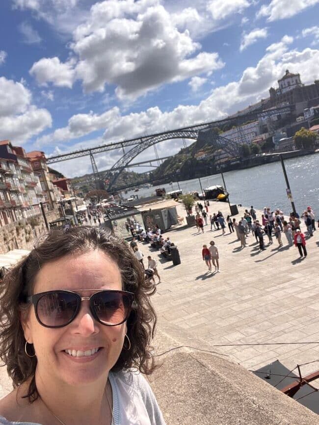Ribeira in Porto with Dom Luis Bridge in background