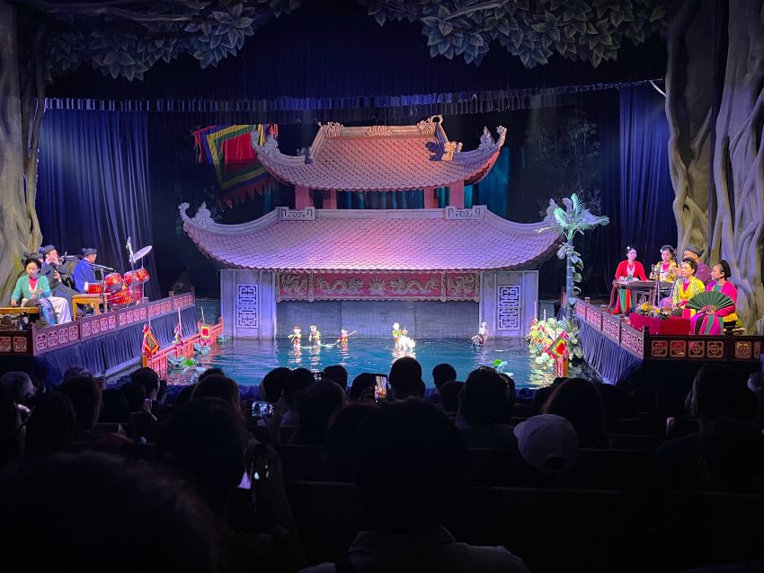 Water puppets and musicians performing at Thang Long Water Puppet Theatre in Hanoi