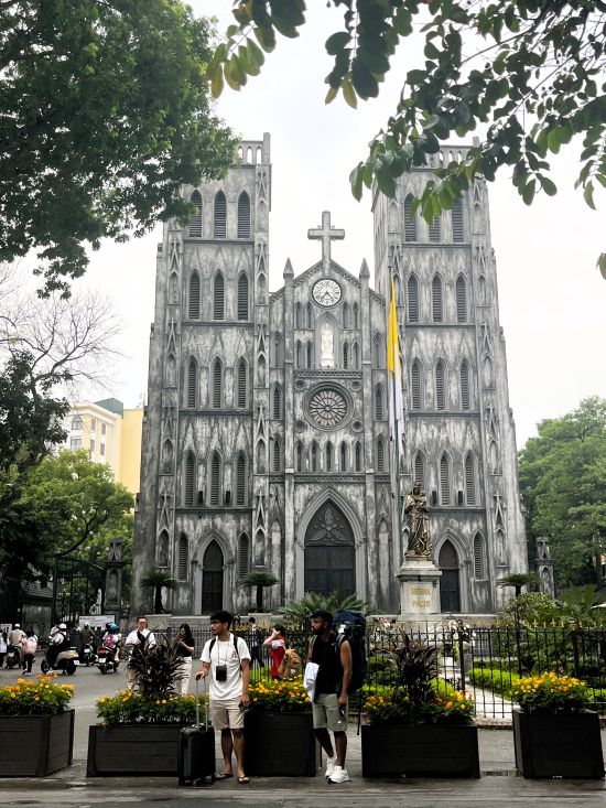 Twin bell towers of St. Joseph’s Cathedral in Hanoi